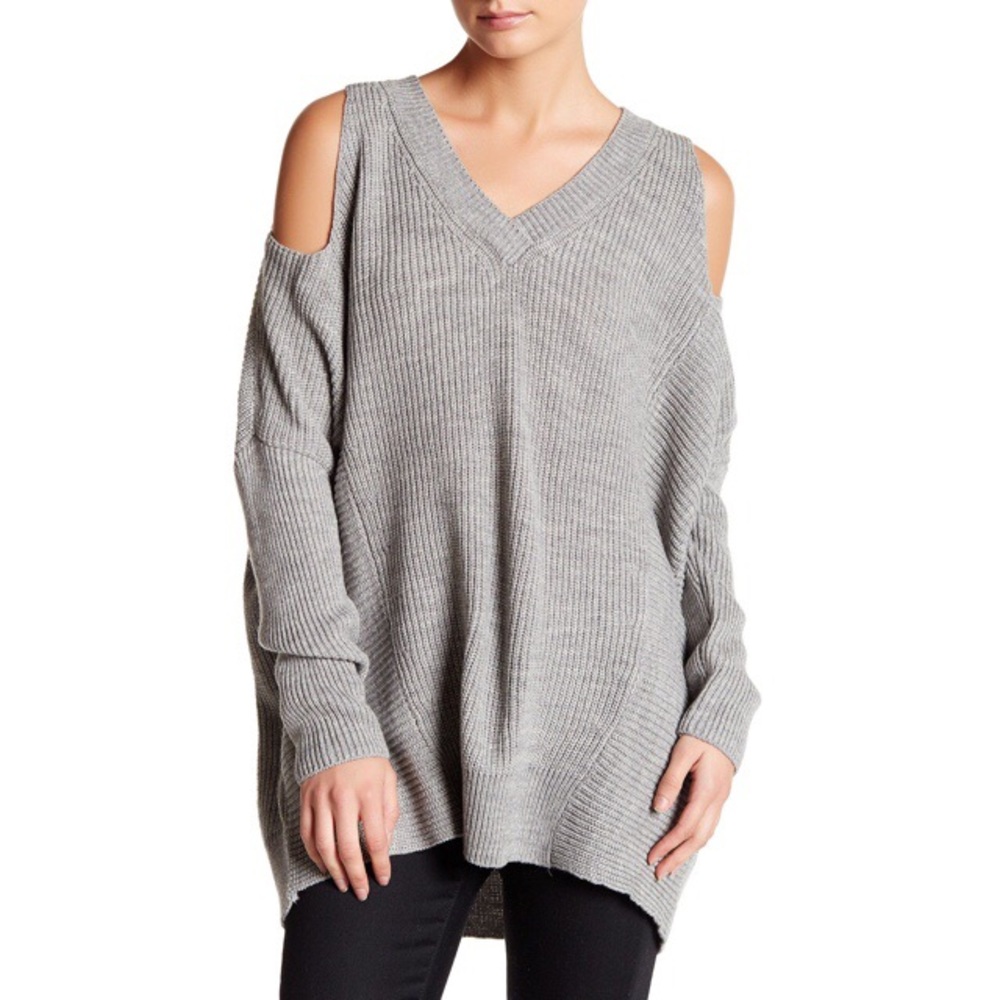 Gray Cold Shoulder Sweater